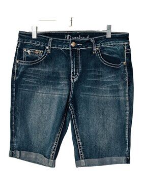 ND Weekend Womens 14 Bermuda Shorts Denim Embroidered Stretch Rolled Hem Grunge